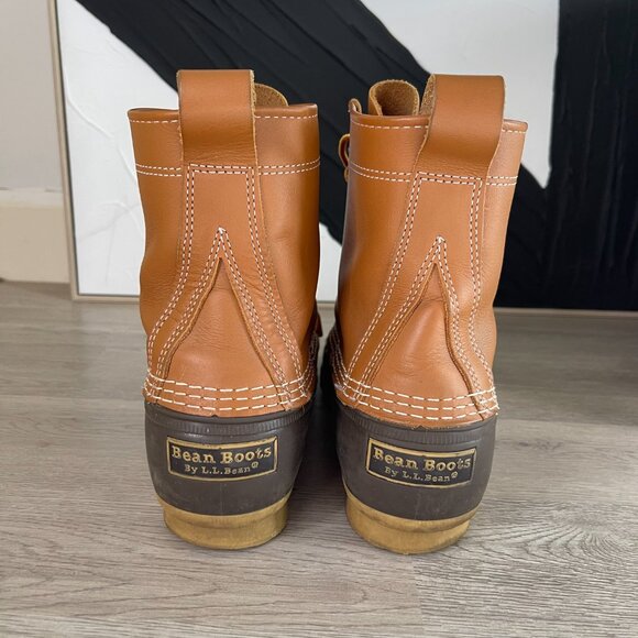 Women's LL BEAN Bean Boots Size 8 USA Maine Brown Tan Leather Rubber Duck 8" - Picture 6 of 9